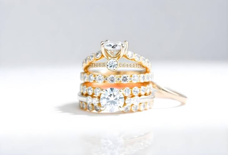 Luxurious Stacked Diamond Rings Group in Various Gold Tones